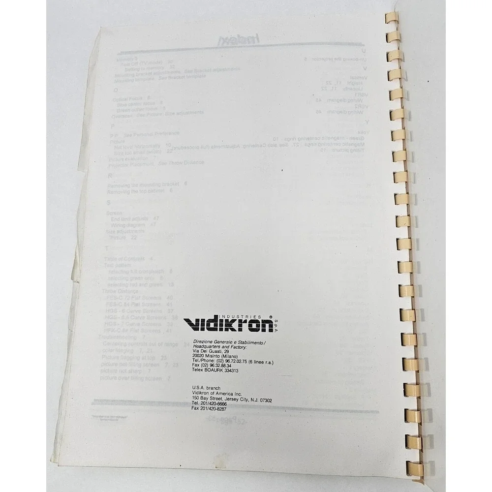 Vintage Vidikron VPF40SE Video Projector Dealer Installation Manual OEM ORIGINAL